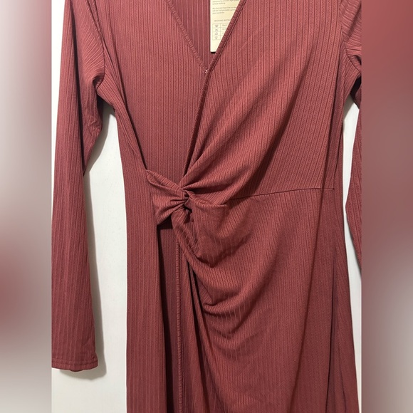 SHIBEVER Casual Dresses for Women V Neck Long Sleeve Front Waist Ribbed - Picture 7 of 7